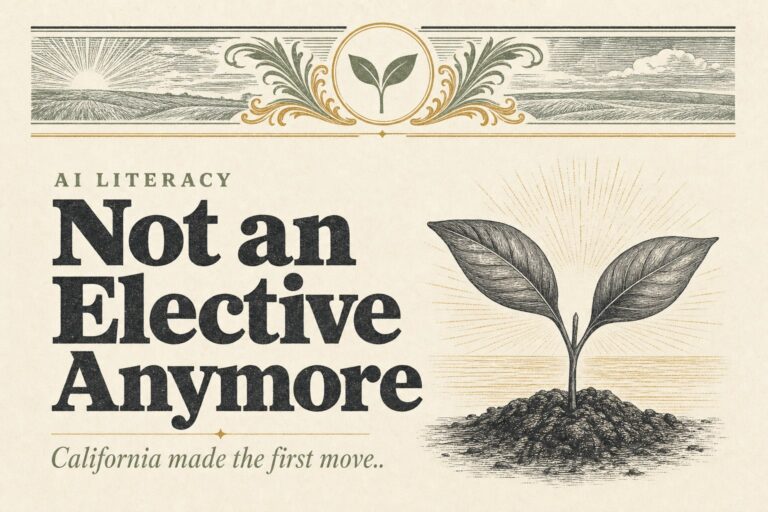 AI Ready California AI literacy credential, almanac style Harvest Kernel hero