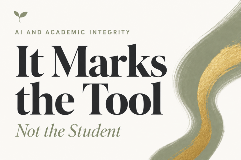 Claude watermark article card reading AI and Academic Integrity, It Marks the Tool, Not the Student.