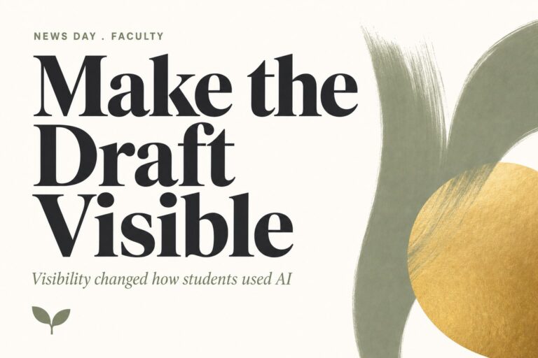 How students use ChatGPT for essays: News Day faculty card reading Make the Draft Visible, Visibility changed how students used AI, Harvest Kernel sprout mark